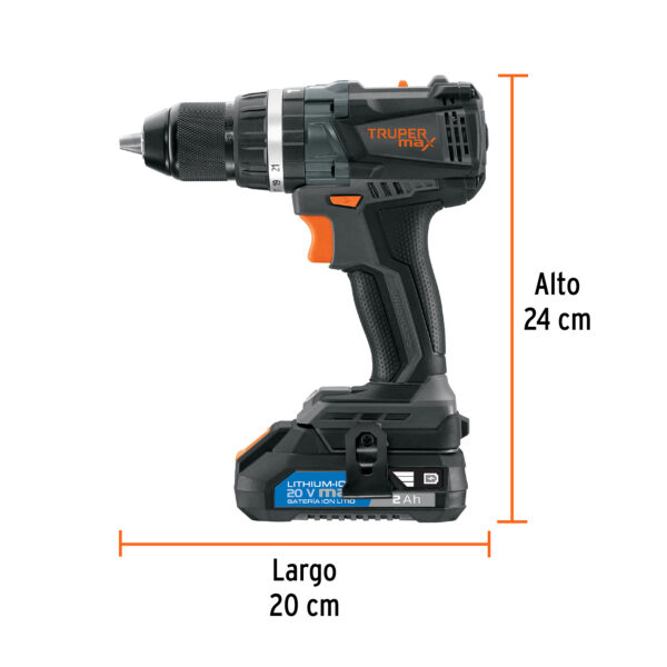 TALADRO PERCUTOR RECARGABLE TRUPER MAX SIN CARBONES 20V DE 1/2 (101453)