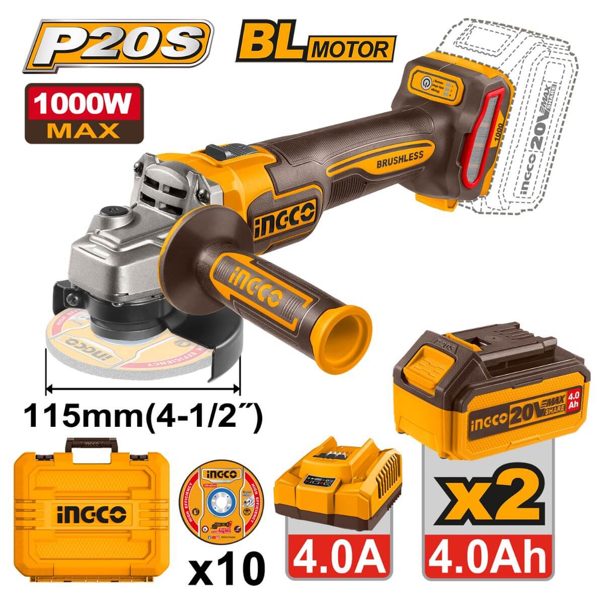 PULIDORA INALAMBRICA INGCO 4-1/2 20V (89540)