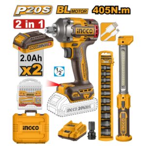 PISTOLA DE IMPACTO INGCO  20V + LINTERNA +COPAS 405NM  (88916)