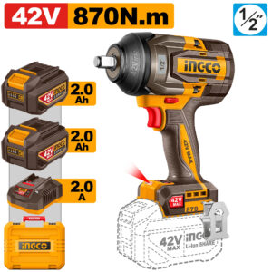 PISTOLA DE IMPACTO INGCO DE 1/2 42V. DE 870NM UCIWLI42862 (89672)